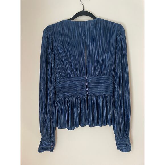 Sabina Musáyev Metallic Pleated Blue Party Top - Picture 4 of 7